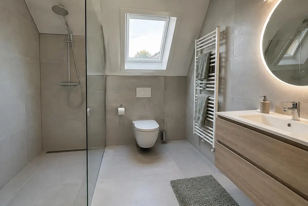 Lekdetectie Weesp – droge badkamer met inloopdouche na herstel