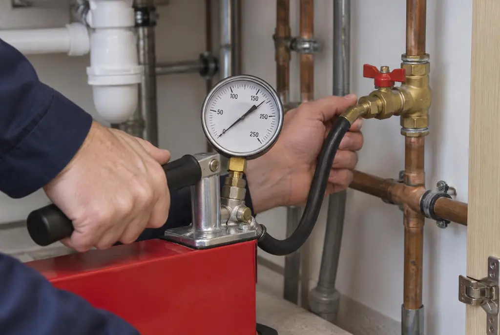 Lekdetectie Weesp – druktest op een waterleiding met een manometer
