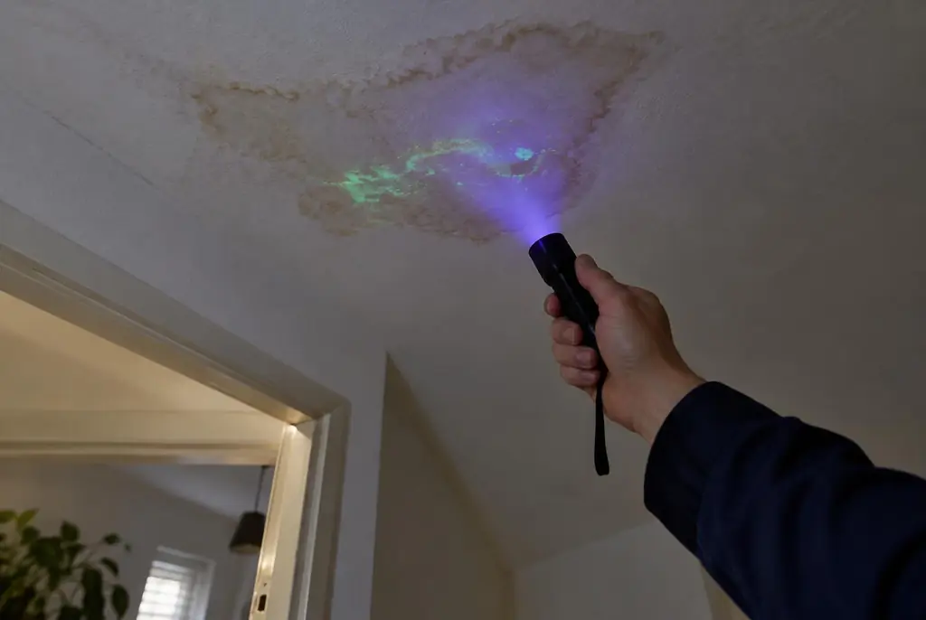Lekdetectie Weesp – kleurstof controleren op het plafond met uv-licht