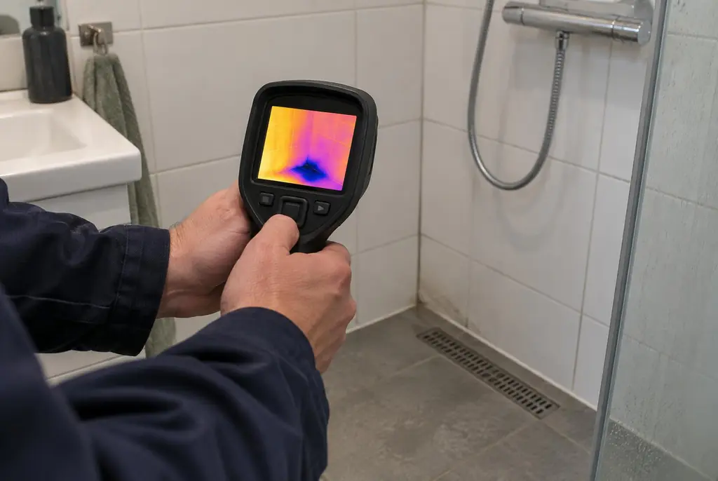 Lekdetectie Weesp – lekdetectiespecialist met warmtebeeldcamera in een badkamer